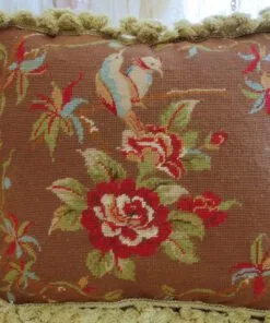 Birds And Bright Flowers Needlepoint Pillow