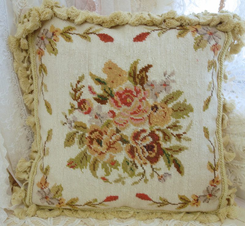 Needlepoint Pillows, Pastel Rose