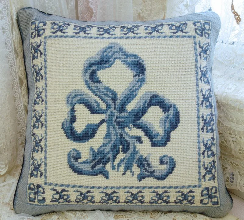 Blue Fleur-de-Lis Needlepoint Pillow