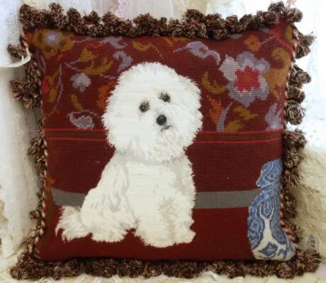 Fluffy White Dog Needlepoint Pillow