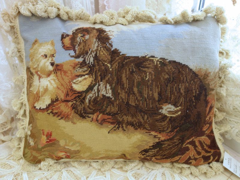 Two Dogs Needlepoint Pillow