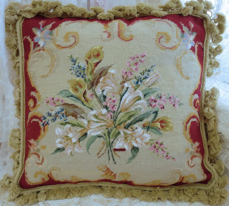 Floral Scrolls Needlepoint Pillow