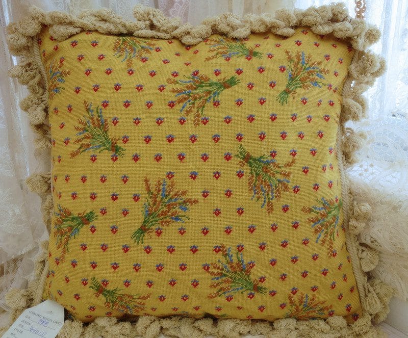 Yellow Floral Needlepoint Pillow