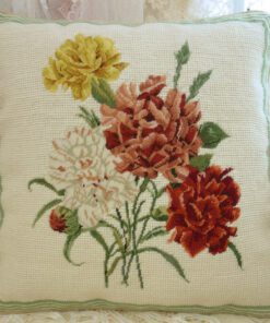 Vibrant Floral Needlepoint Pillow with Red and Yellow Blooms