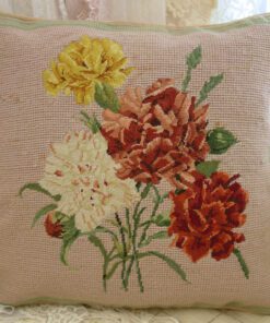 Vintage Floral Needlepoint Pillow with Faded Peonies