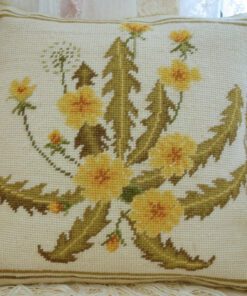 Elegant Yellow Dandelion Needlepoint Pillow with Neutral Background