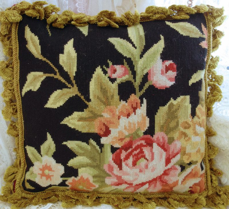 Stained Glass Tulip Needlepoint Pillow