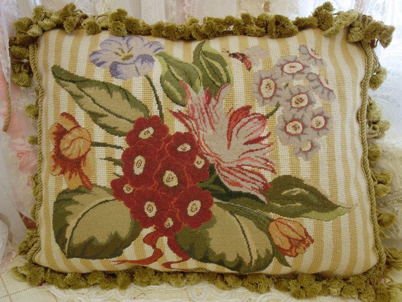 Vibrant Floral Needlepoint Pillow