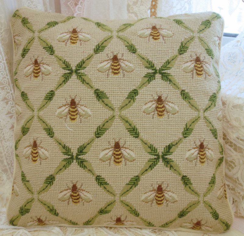 Needlepoint Pillow In Bee Pattern