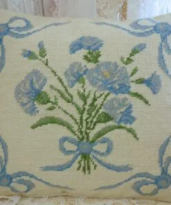 Blue Floral Bouquet Needlepoint Pillow