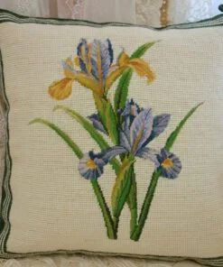 Blue Iris Needlepoint Pillow