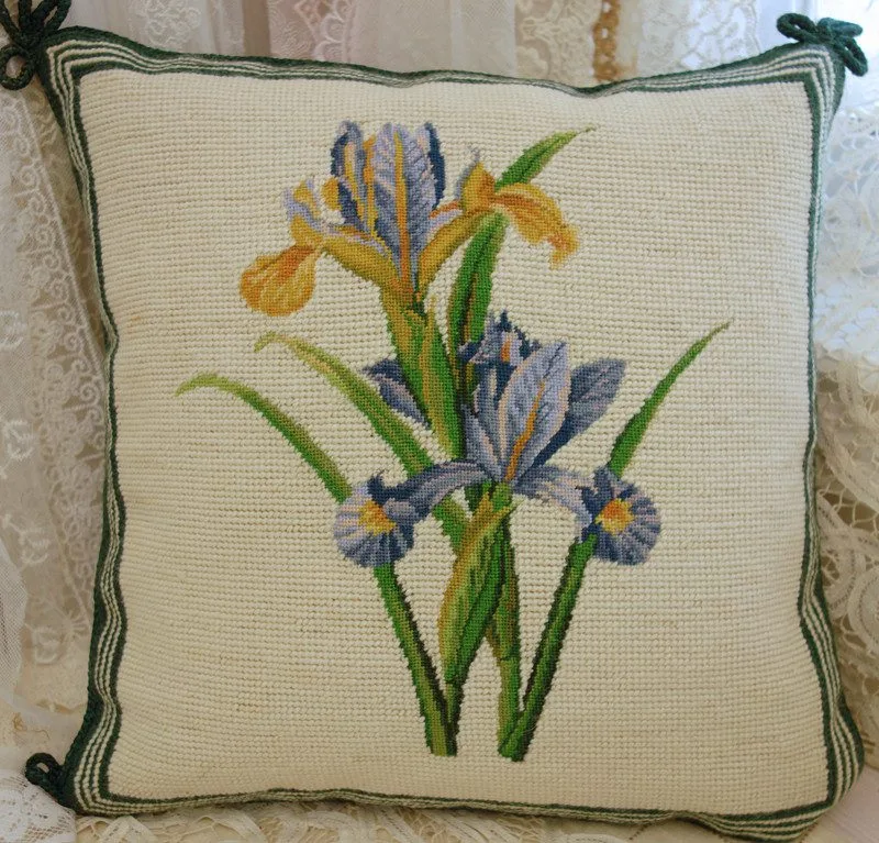 Blue Iris Needlepoint Pillow