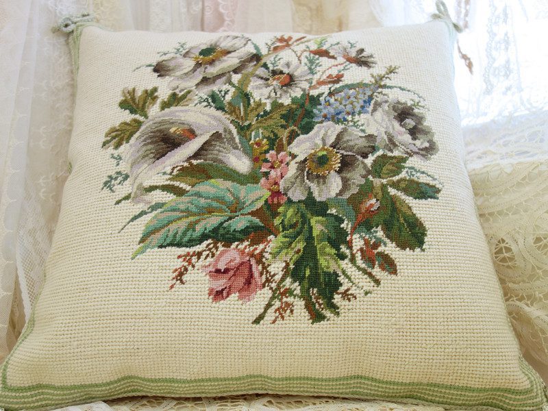 Mixed Floral Needlepoint Pillow