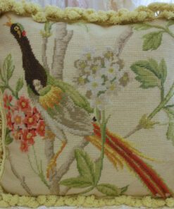 Colorful, Vibrant Peacock Needlepoint Pillow with Flowers