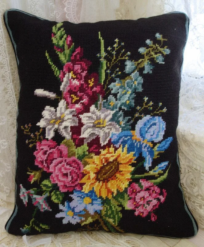 Sunflowers Needlepoint Pillow- Roses Needlepoint Pillow