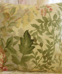 Green on Beige Needlepoint Pillow