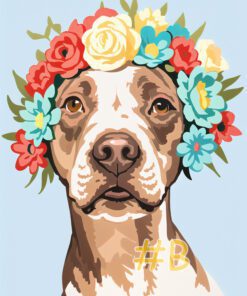 Floral Crown Pitbull Needlepoint Canvas