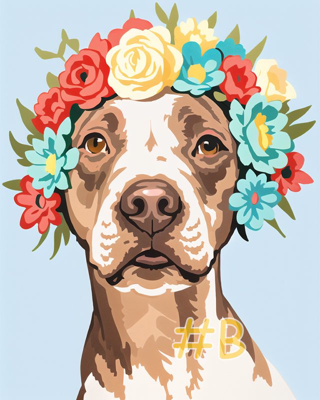 Floral Crown Pitbull Needlepoint Canvas