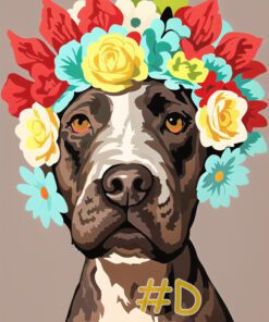 Floral Crown Pitbull Needlepoint Canvas