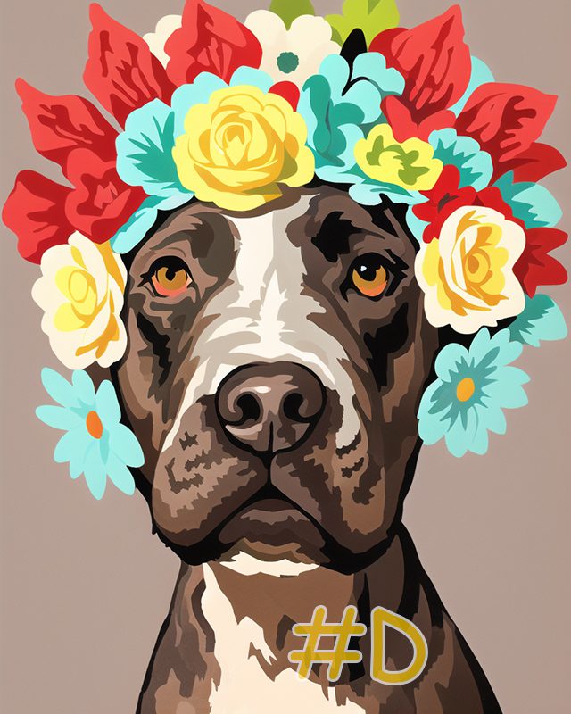 Floral Crown Pitbull Needlepoint Canvas