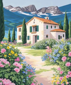 Mountain Cottage Garden Needlepoint Canvas