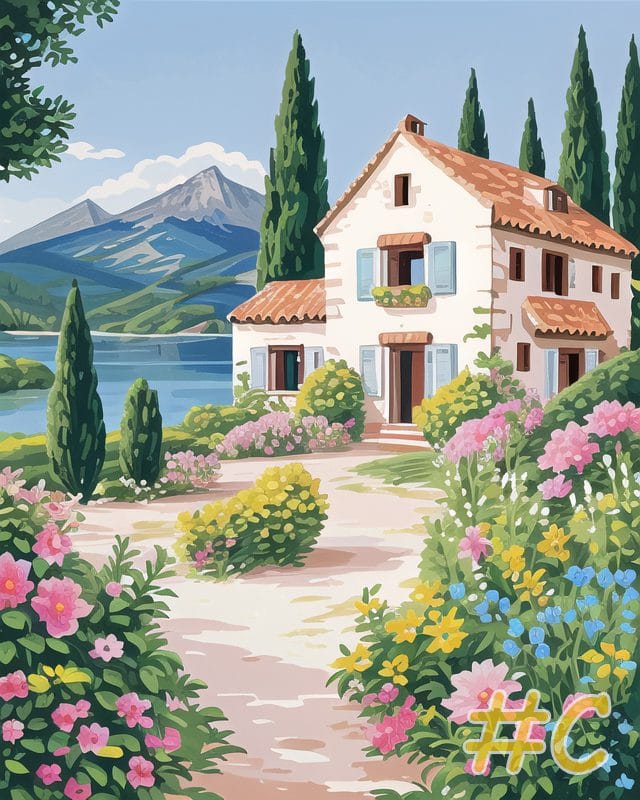 Mountain Cottage Garden Needlepoint Canvas