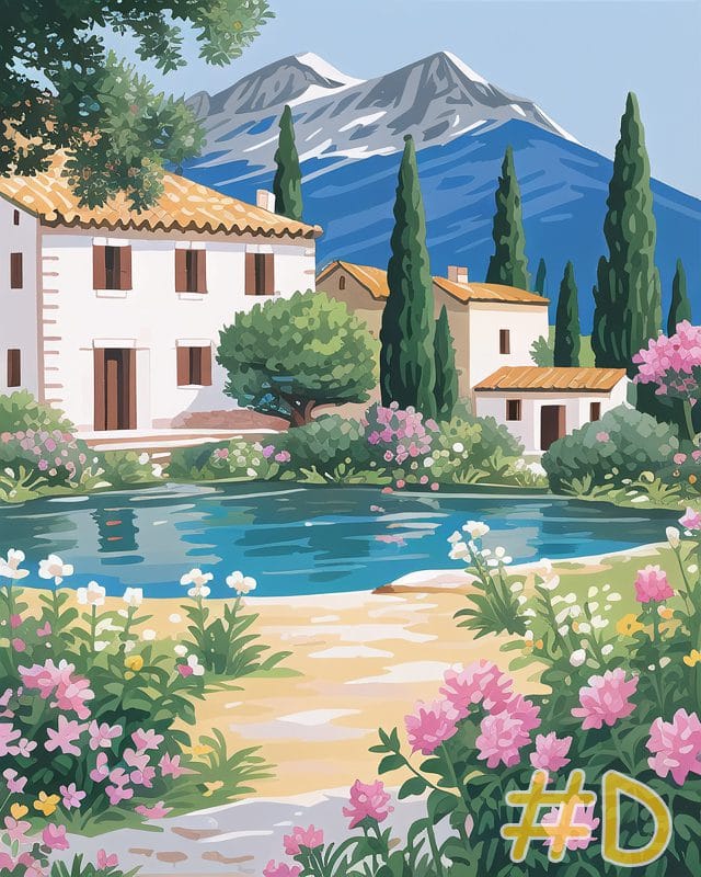 Mountain Cottage Garden Needlepoint Canvas