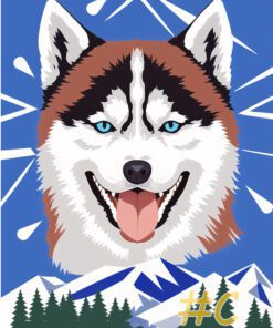 Husky Portraits with Mountain Backdrop Needlepoint Canvas