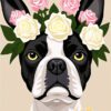 Boston Terrier with Coral Floral Crown Needlepoint Canvas