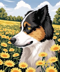 Sunflower Field Needlepoint Canvas with Dogs