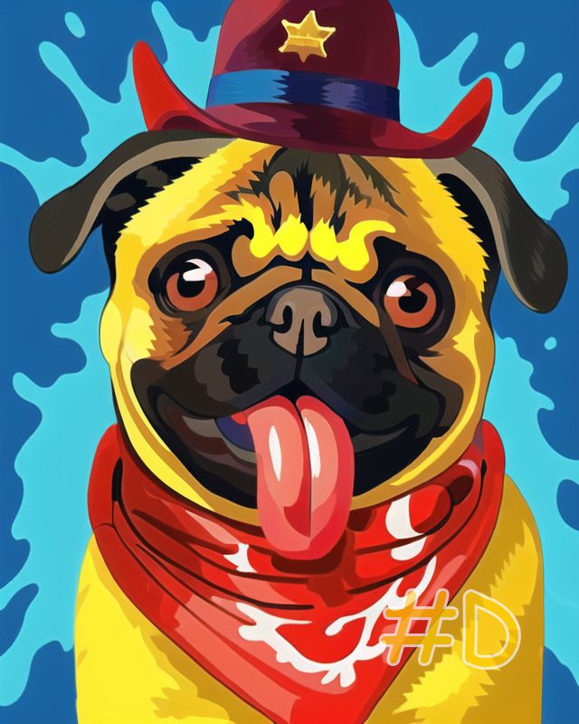 Cowboy Pug Needlepoint Canvas