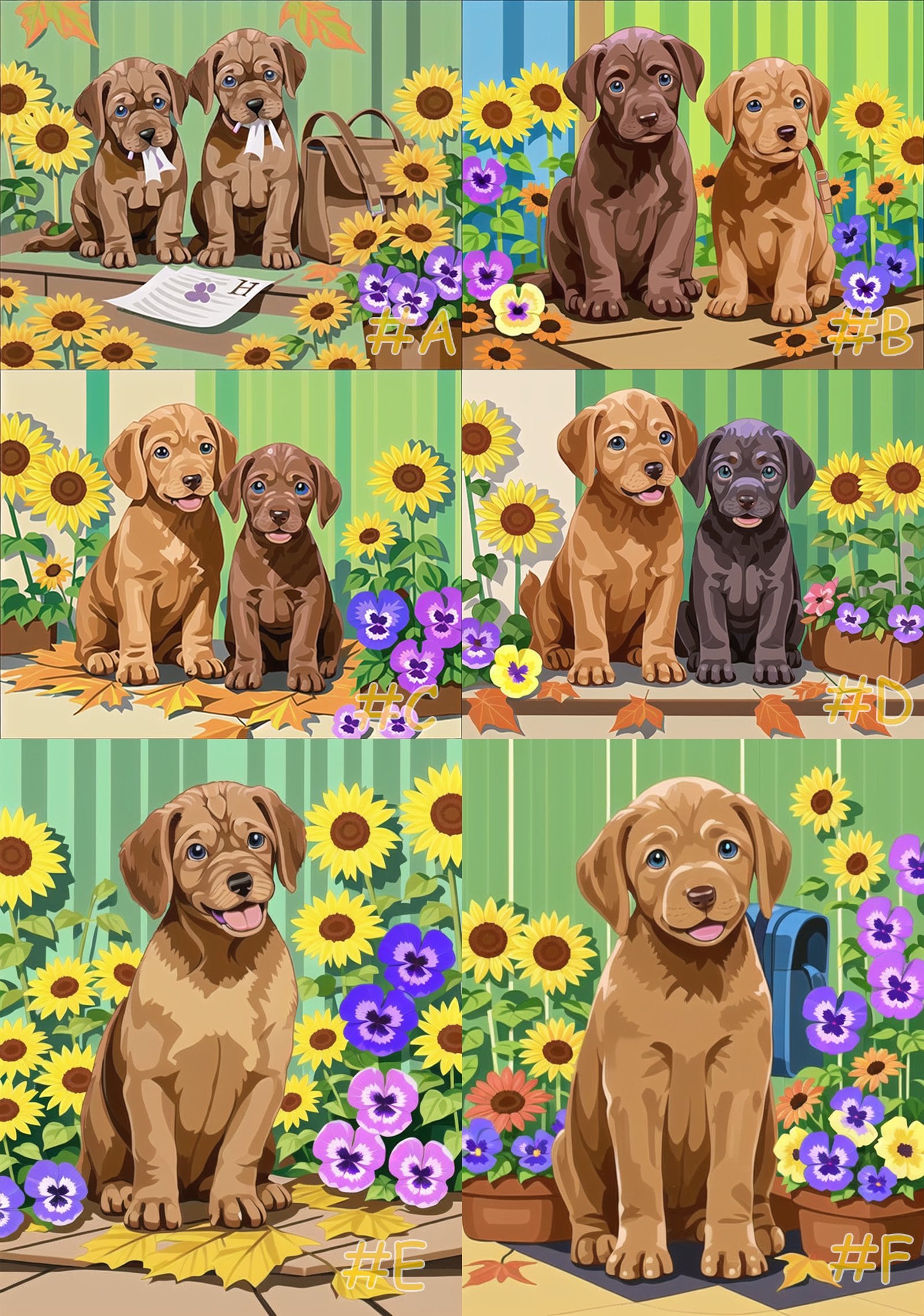 Flower Garden Puppy Needlepoint Canvas Collection