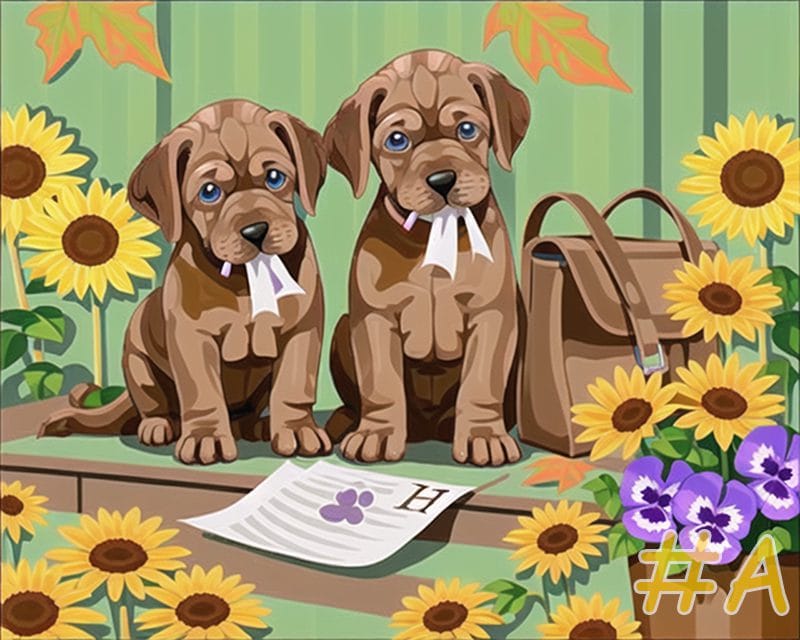 Flower Garden Puppy Needlepoint Canvas Collection