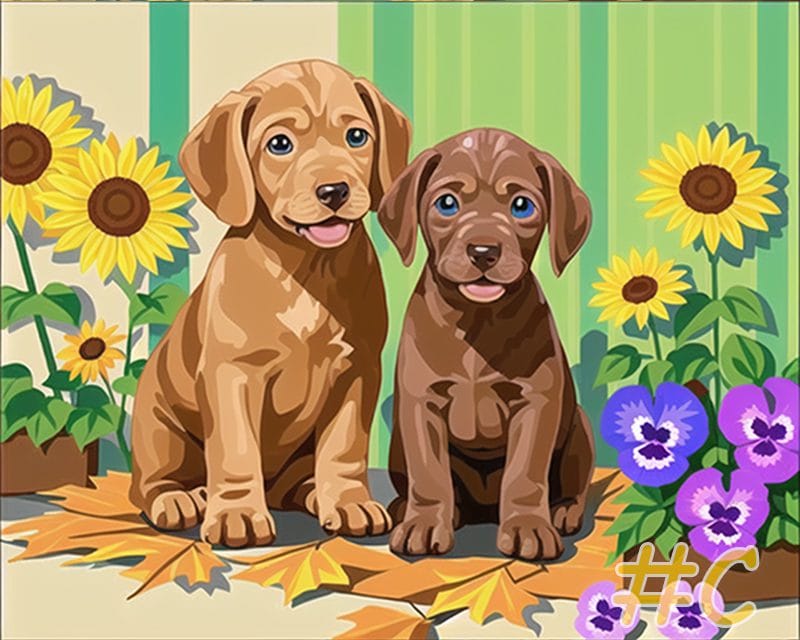 Flower Garden Puppy Needlepoint Canvas Collection