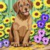 Flower Garden Puppy Needlepoint Canvas Collection