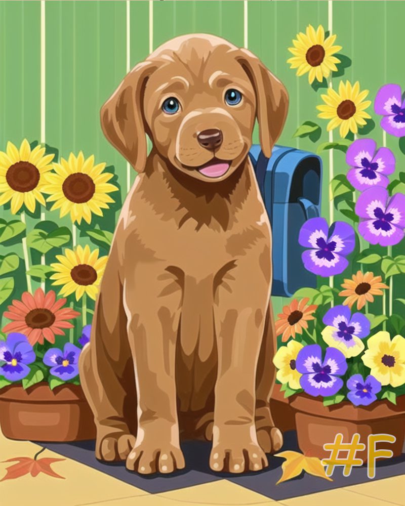 Flower Garden Puppy Needlepoint Canvas Collection