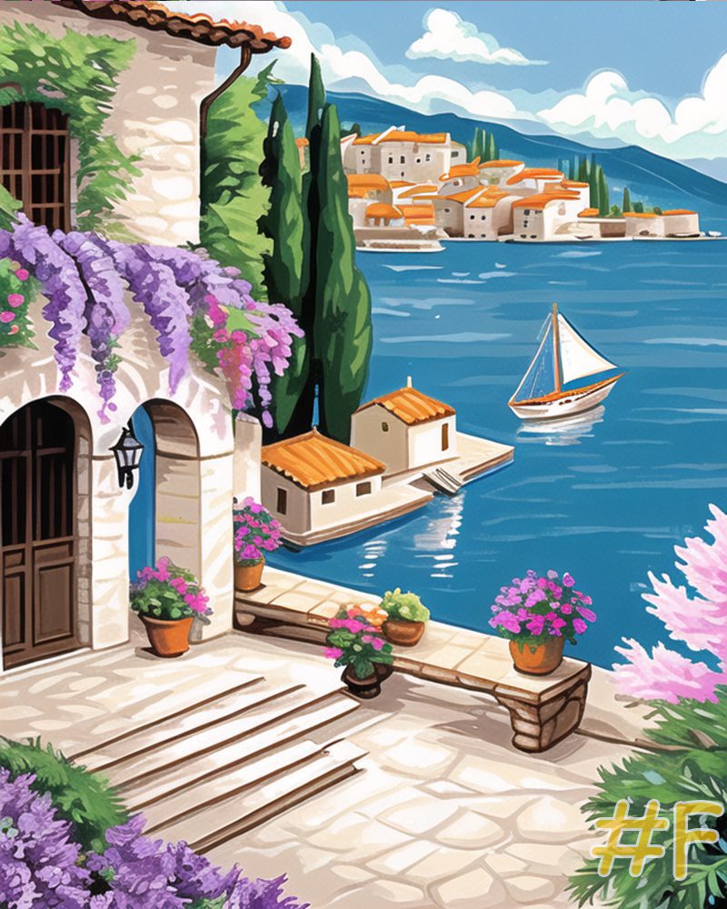 Seaside Village needlepoint canvas