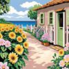 Seaside Cottages & Flowers Needlepoint Canvas