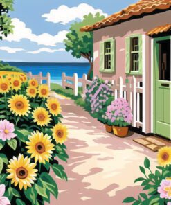 Seaside Cottages & Flowers Needlepoint Canvas