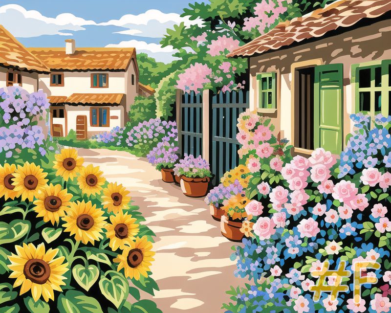 Seaside Cottages & Flowers Needlepoint Canvas