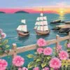 Maritime Flowering Vessels Sailing Ships and Pink Flowers Needlepoint Canvas