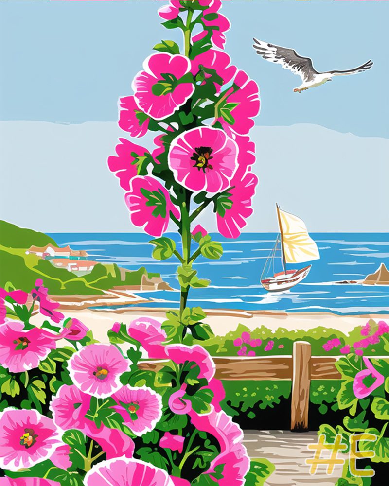 Maritime Flowering Vessels Sailing Ships and Pink Flowers Needlepoint Canvas