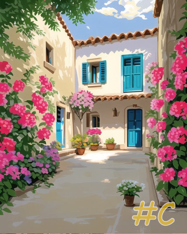 Mediterranean Courtyards Needlepoint Canvas