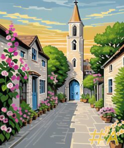 Village Streets with Flowers Needlepoint Canvas