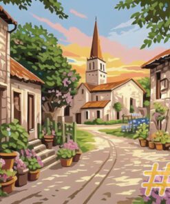 Village Streets with Flowers Needlepoint Canvas