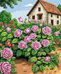 Charming Cottage Garden Rose Needlepoint Canvas