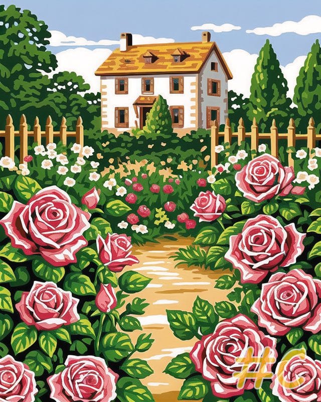 Charming Cottage Garden Rose Needlepoint Canvas