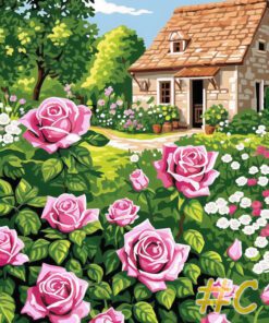 Cottage Garden with Roses Needlepoint Canvas