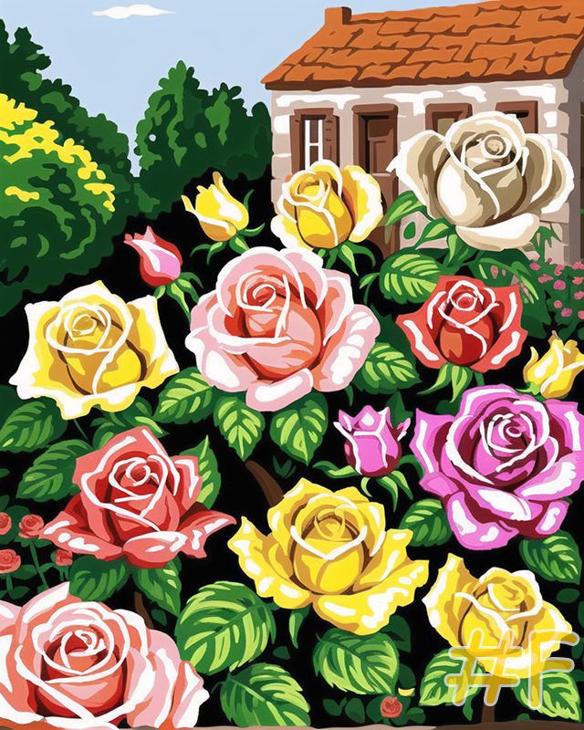 Cottage Garden with Roses Needlepoint Canvas