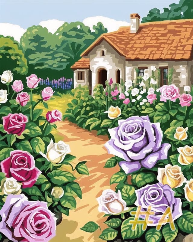 Soft Pastel Cottage Roses Needlepoint Canvas